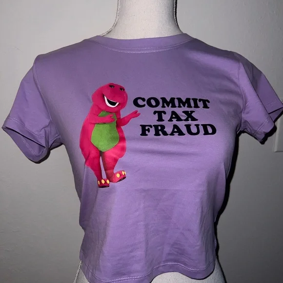 Dolls Kill x Cherry Kitten Barney Tax Fraud Crop Top - Picture 1 of 3